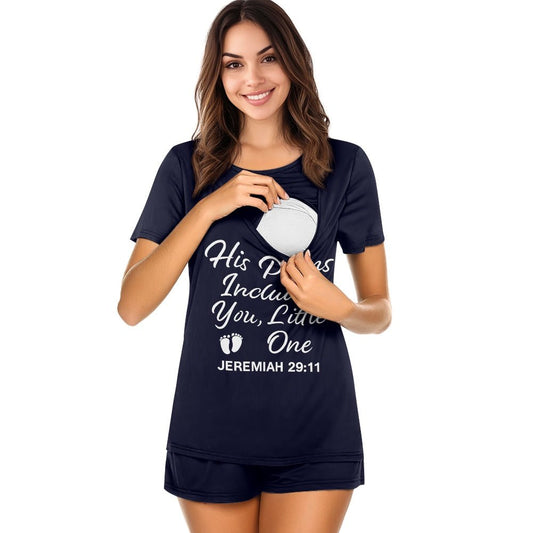 His Plans Include You Little One Christian Maternity Short Sleeve Pajama Set - ClaimedbyGodDesigns