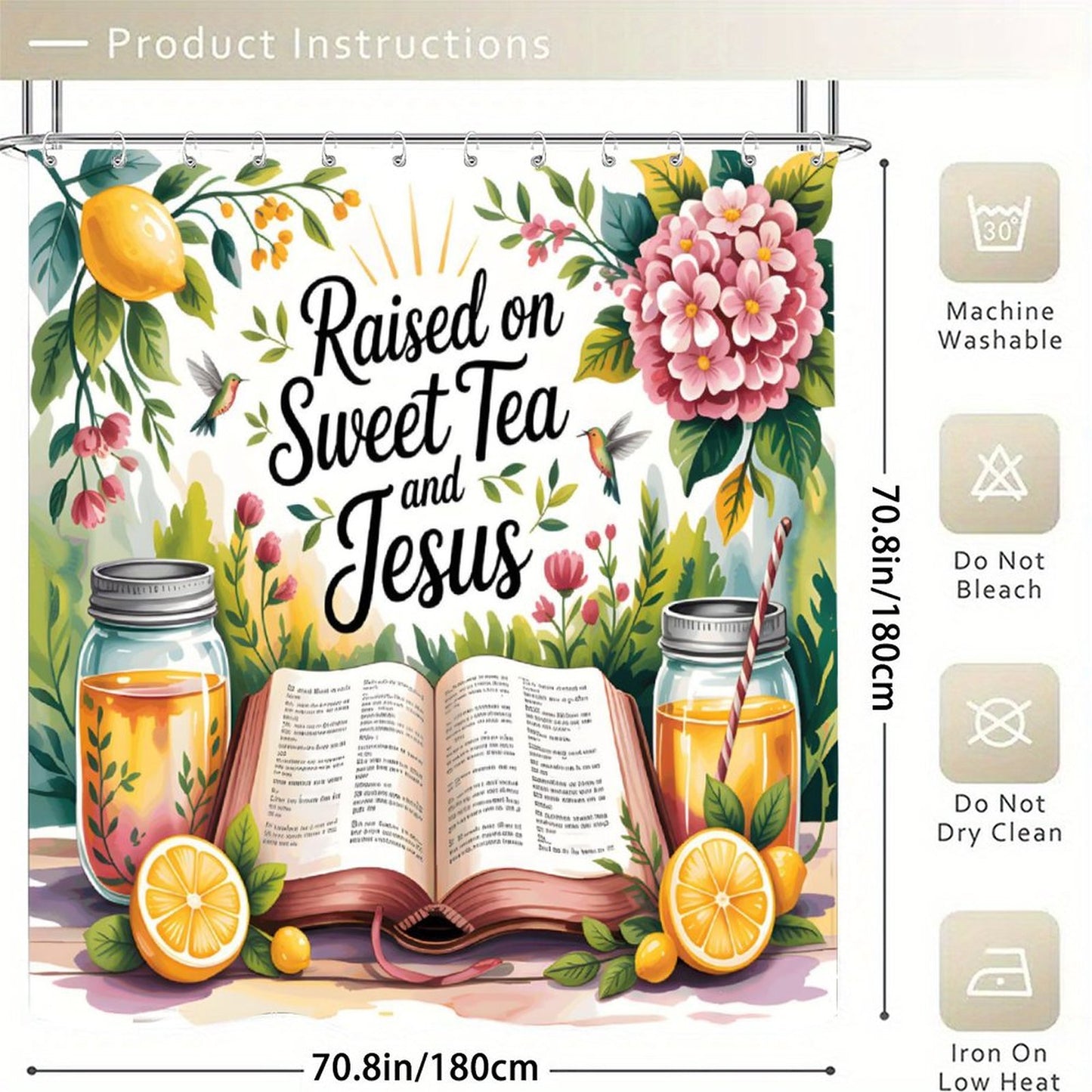 Raised On Sweet Tea And Jesus Christian Waterproof Shower Curtain