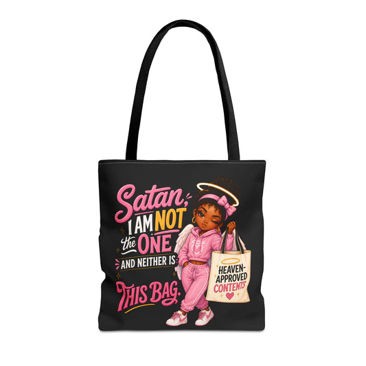 Tote Bag — "Satan I Am Not The One" Retro Angel Girl Tote (Heaven Approved Content)