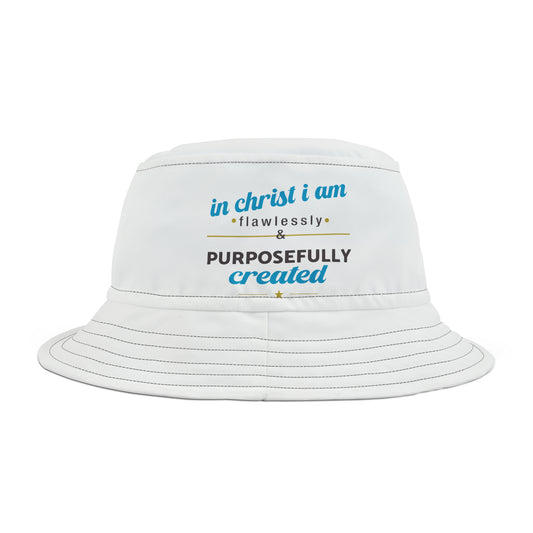 In Christ I Am Flawlessly And Purposefully Created Christian Bucket Hat (AOP) Printify