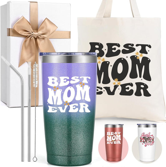 Best Mom Ever Gradient Tumbler 20oz & Tote Bag Gift Box Set Christian Mother's Day Gift claimedbygoddesigns