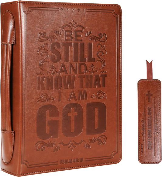 Be Still And Know That I Am God PU Christian Bible Cover with Handle & Bookmark & Pockets claimedbygoddesigns