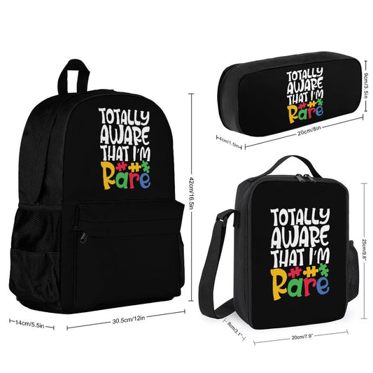 Totally Aware I'm Rare Autism Awareness Set of 3 Bags (Shoulder Bag Lunch Bag & Pencil Pouch)