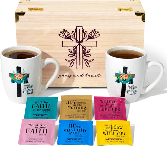 Christian Prayer Tea Gift Set with & without Bible Verse Mugs claimedbygoddesigns