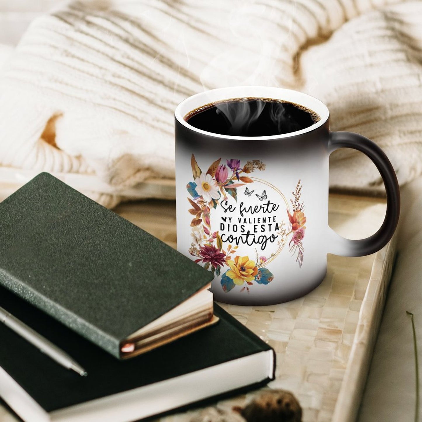 Se Fuerte Y Valiente Dios Esta Contigo Spanish Christian Color Changing Mug (Dual-sided)