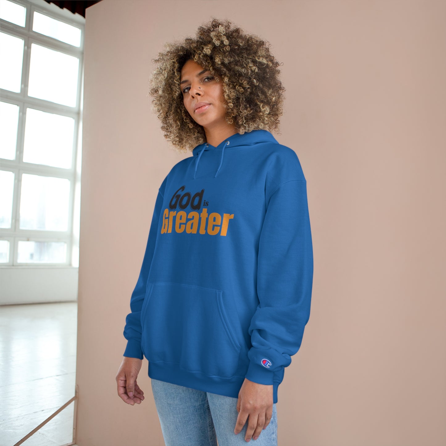 God Is Greater Christian Unisex Champion Hoodie Printify