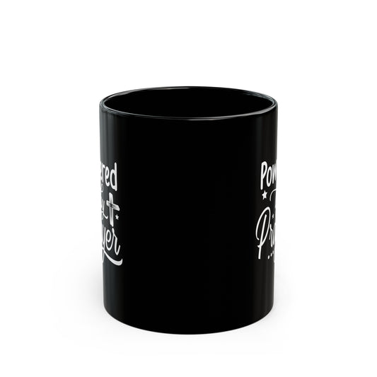 Powered By Prayer Christian Black Ceramic Mug 11oz (double sided print) Printify