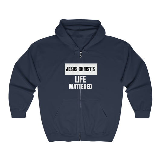 Jesus Christ's Life Mattered Christian Unisex Heavy Blend Full Zip Hooded Sweatshirt Printify