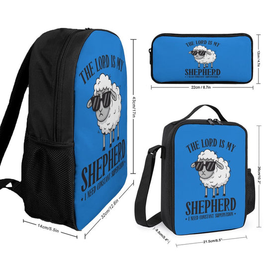 I Need Constant Supervision (boy) 3 Pcs Christian School Backpack Set for Kids (Backpack, Lunch Bag and Pencil Case)
