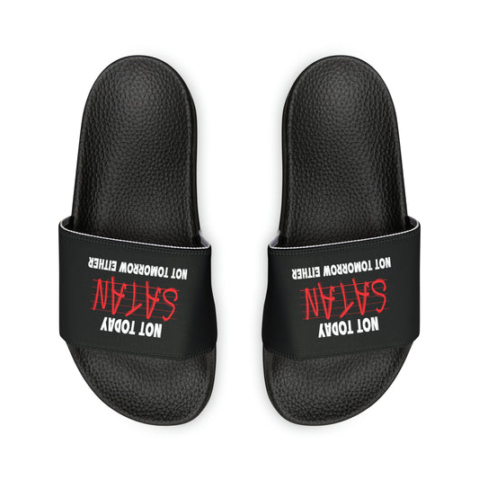 Not Today Satan Not Tomorrow Either Women's PU Christian Slide Sandals Printify
