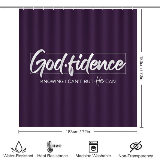 Confidence In Him Christian Shower Curtain Set with a bath rug, a contour rug and a toilet lid