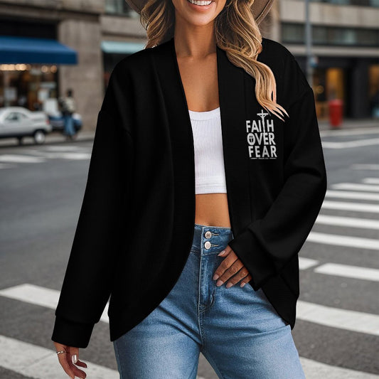Faith Over Fear Christian Women's Drop Shoulder Cardigan - ClaimedbyGodDesigns