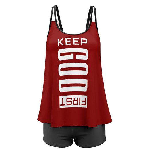 Keep Him First Christian Plus Size Women's Tankini 2 - Piece Swimsuit - ClaimedbyGodDesigns