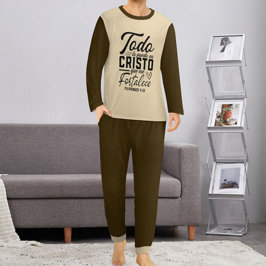 Todo Lo Puedo Que Me Fortalece Spanish Men's Christian Pajama Set