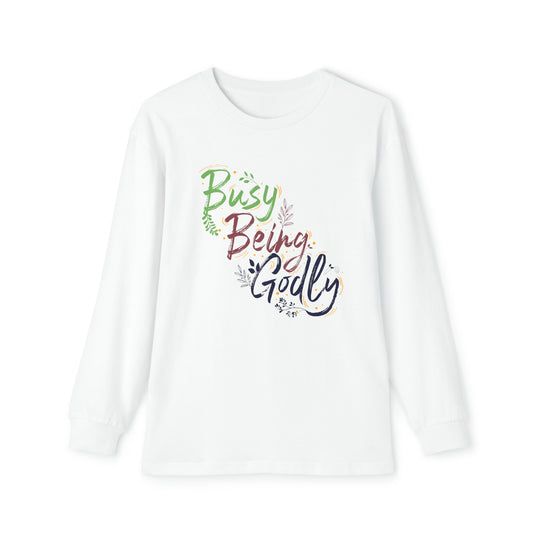 Busy Being Godly Youth Christian Long Sleeve Pajama Set Printify