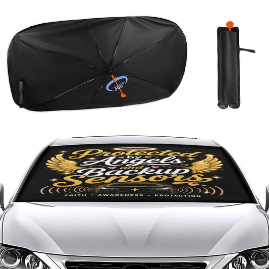 Protected by Angels & Backup Sensors Christian Car Sunshade Umbrella - ClaimedbyGodDesigns
