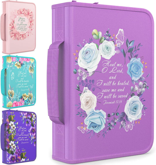 Heal Me Oh Lord Lilac Christian Bible Cover  | Fits Book 10.1 x 7 x 1.9 IN | Pen Slots | Zippered Pocket claimedbygoddesigns
