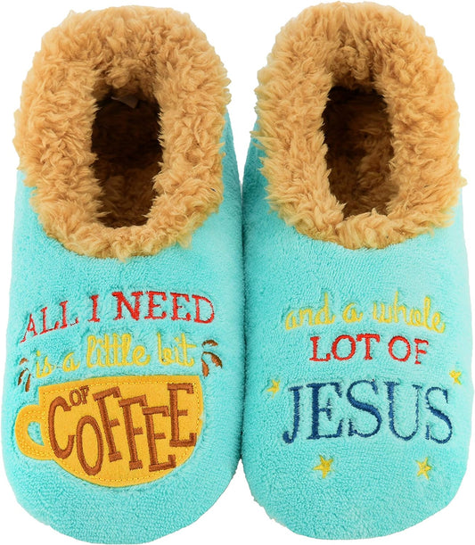 All I Need Is A Little Bit Of Coffee And A Whole Lot Of Jesus Fuzzy Pairable Slipper Socks Christian Gift Idea claimedbygoddesigns