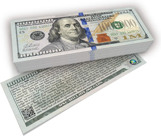 Franklin Million Dollar Bill Gospel Tract  Pack of 100 for evangelizing Christian Gift Idea claimedbygoddesigns