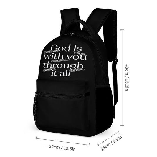 God Is With You Through It All 3 Pcs Christian School Backpack Set for Kids (Backpack, Kid's Insulated Lunch Bag & Pencil Case Organizer)