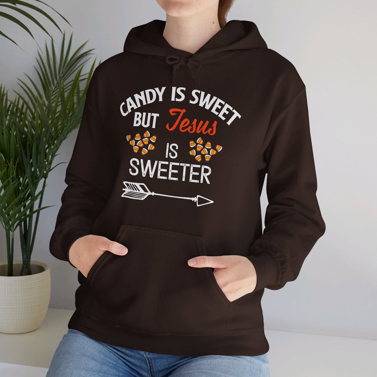 Candy Is Sweet but He Is Sweeter Halloween Unisex Christian Pullover Hooded Sweatshirt