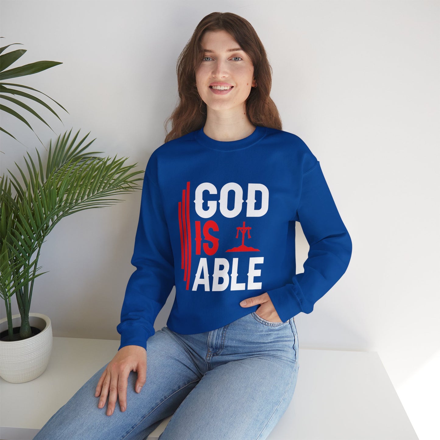 He Is Able Unisex Heavy Blend™ Crewneck Christian Sweatshirt