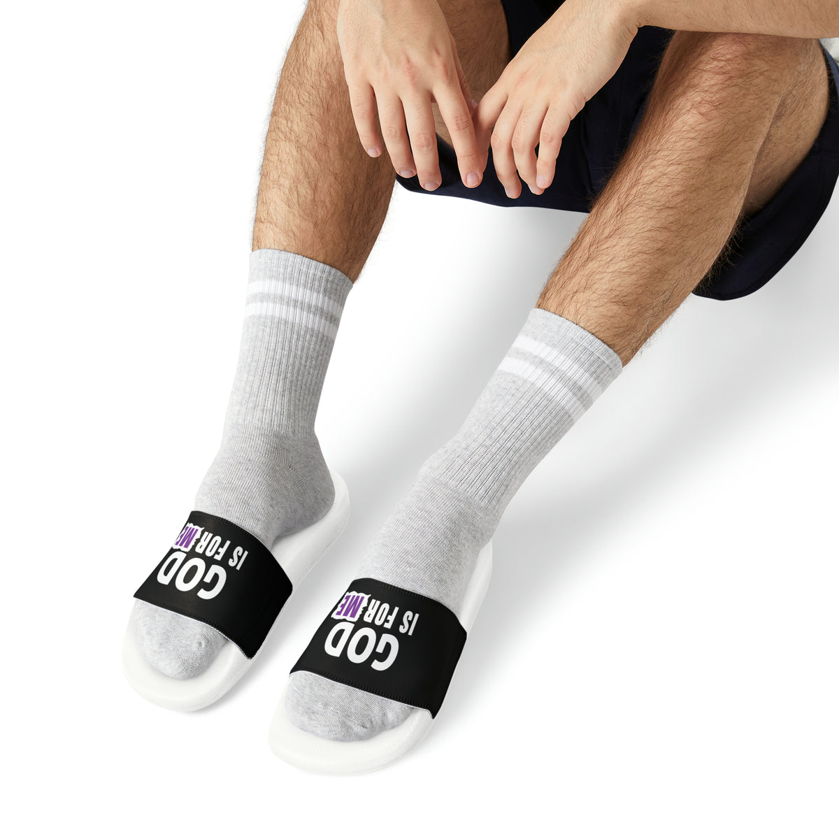 God Is For Me Men's PU Christian Slide Sandals Printify