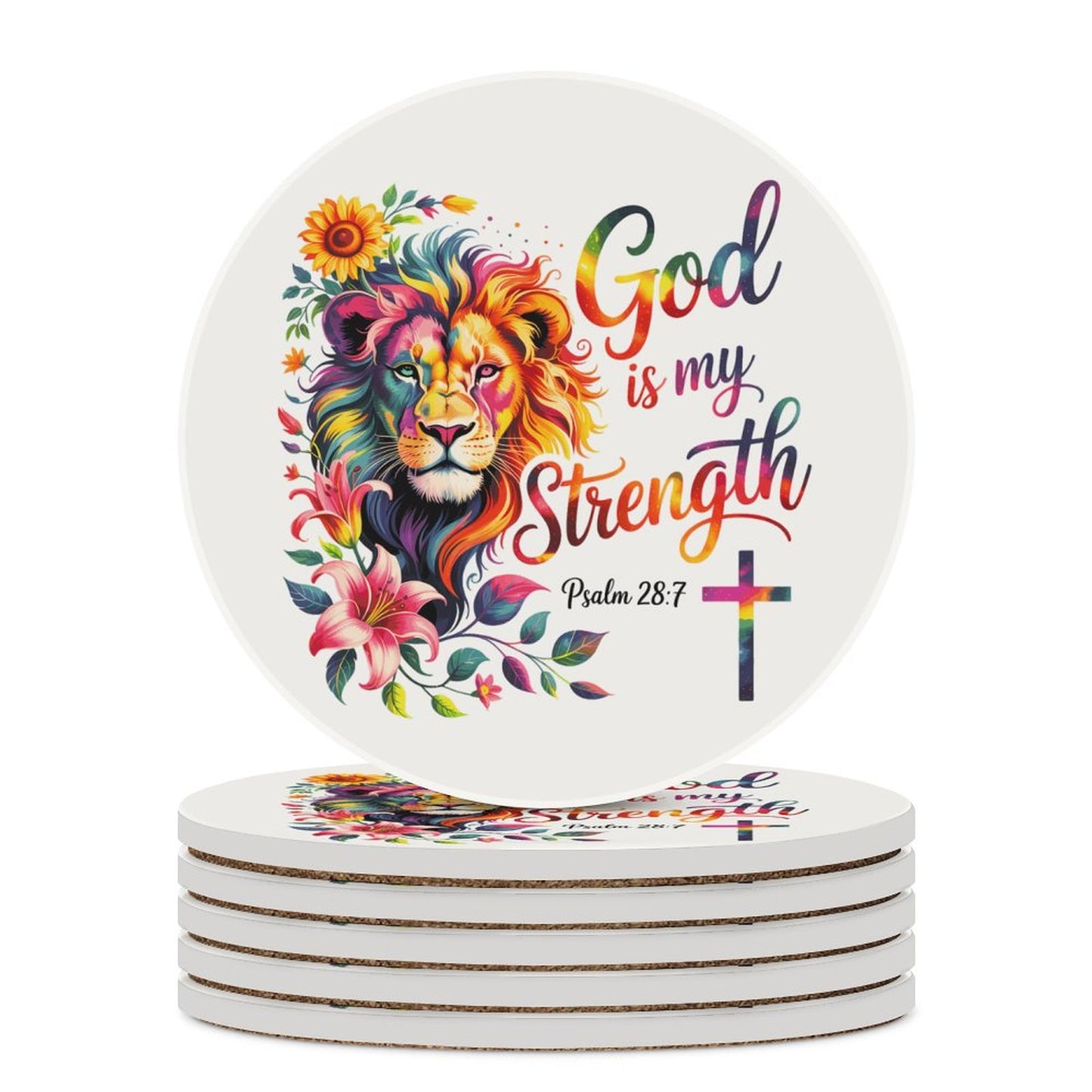 He Is My Strength Christian Round Ceramic Coaster - ClaimedbyGodDesigns