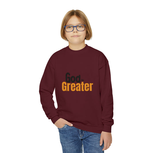 God Is Greater Youth Christian Sweatshirt Printify