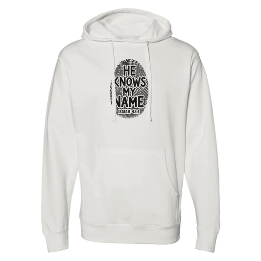 He Knows My Name Christian Men's Midweight Hooded Sweatshirt - ClaimedbyGodDesigns