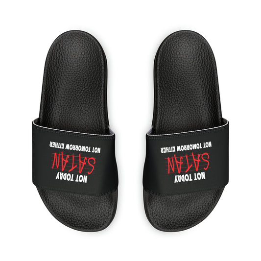 Not Today Satan Not Tomorrow Either Men's PU Christian Slide Sandals Printify
