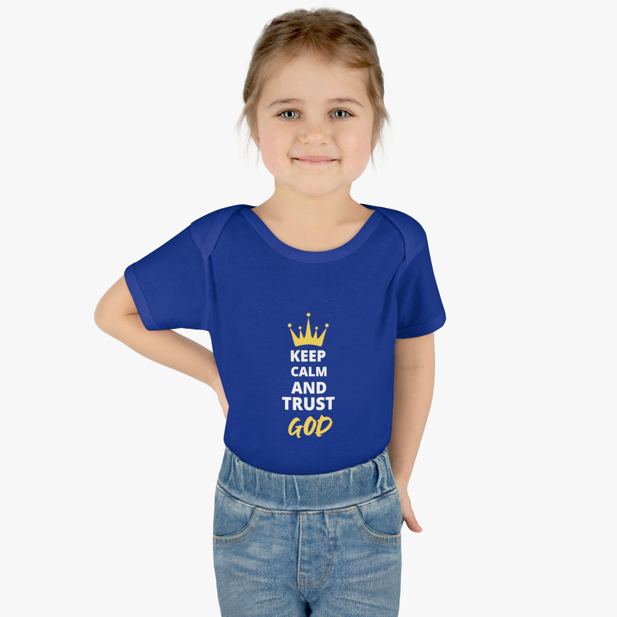 Keep Calm & Trust God Christian Baby Onesie Printify