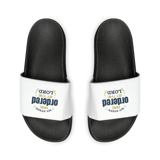 My Steps Are Ordered By The Lord Youth PU Christian Slide Sandals Printify
