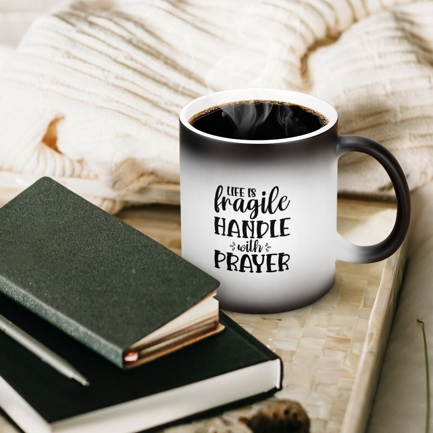 Life Is Fragile Handle With Prayer Christian Color Changing Mug (Dual-sided)