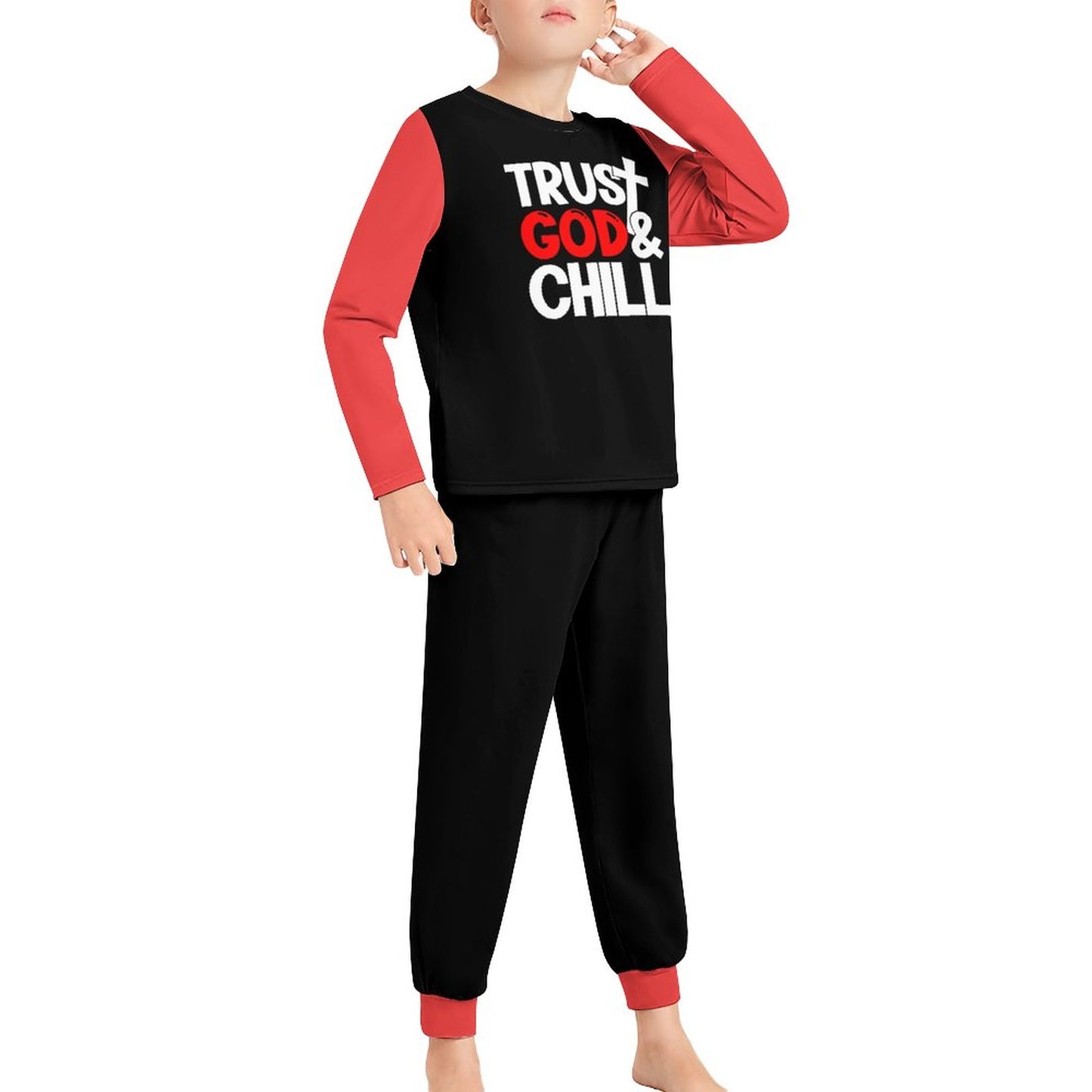 Trust Him And Chill Youth Christian Long Sleeve Pajamas - ClaimedbyGodDesigns