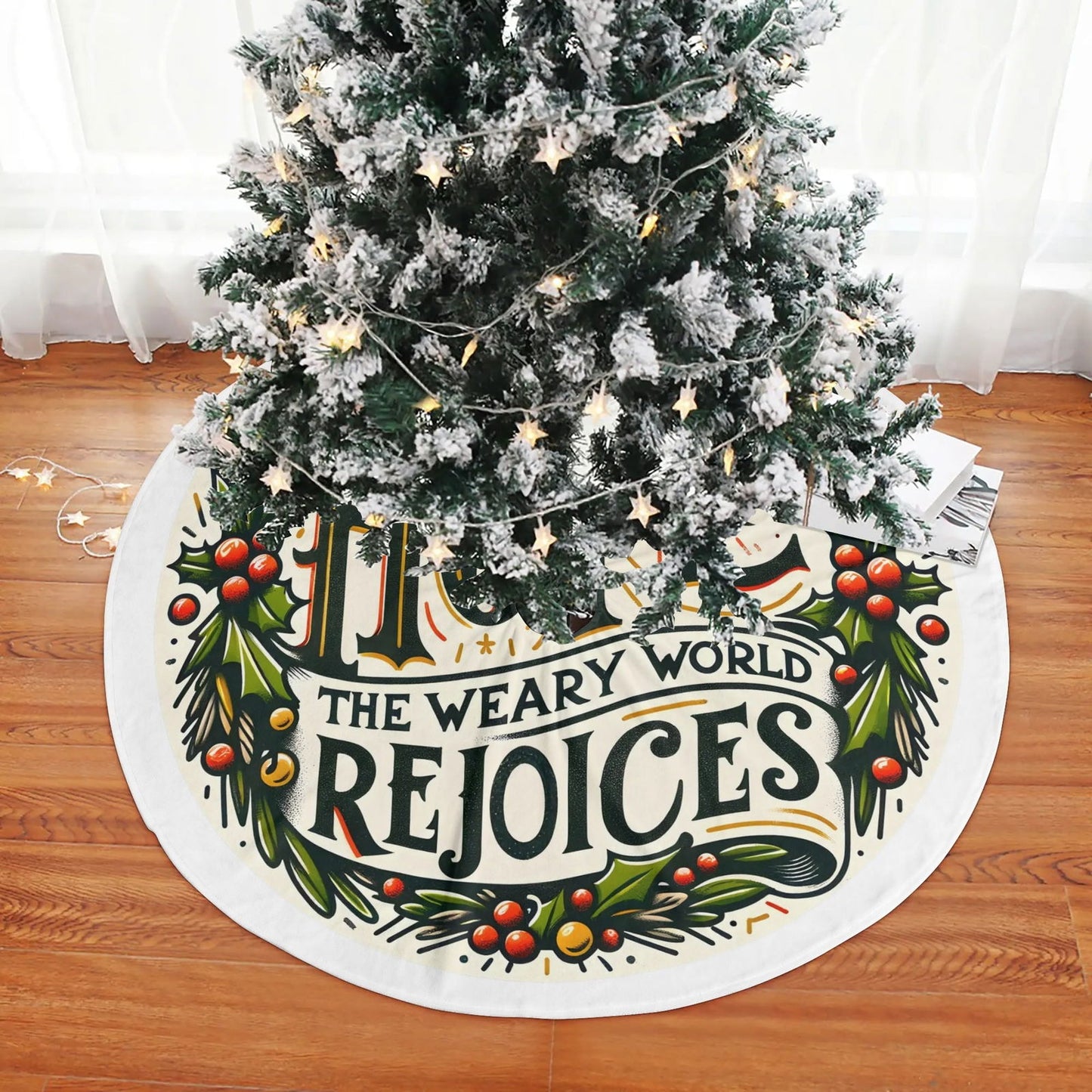 A Weary World Rejoices Christian Christmas Tree Skirt - ClaimedbyGodDesigns
