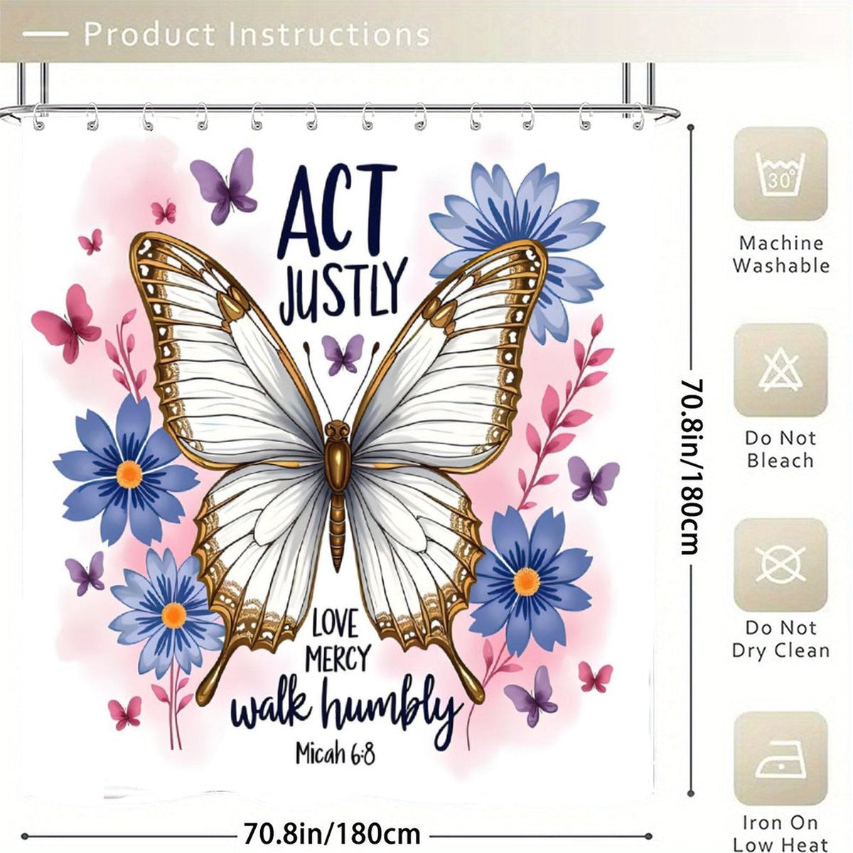 Act Justly Christian Waterproof Shower Curtain - ClaimedbyGodDesigns