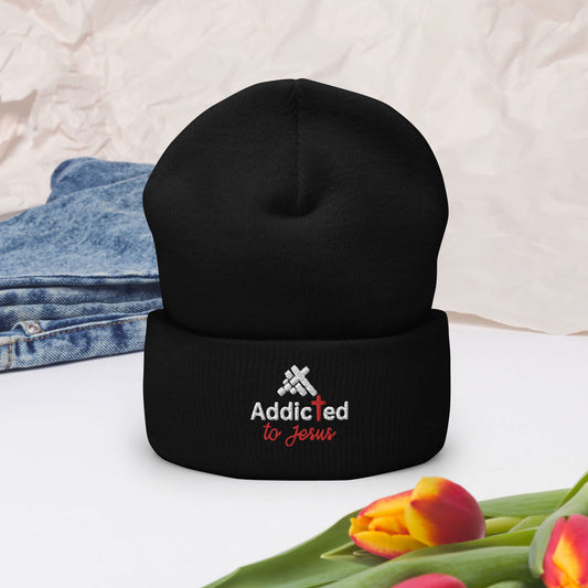 Addicted To Jesus Adult Christian Cuffed Beanie - ClaimedbyGodDesigns