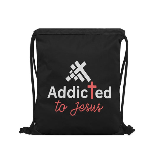 Addicted To Jesus Black Gym Drawstring Bag(Single-Sided Print) - ClaimedbyGodDesigns