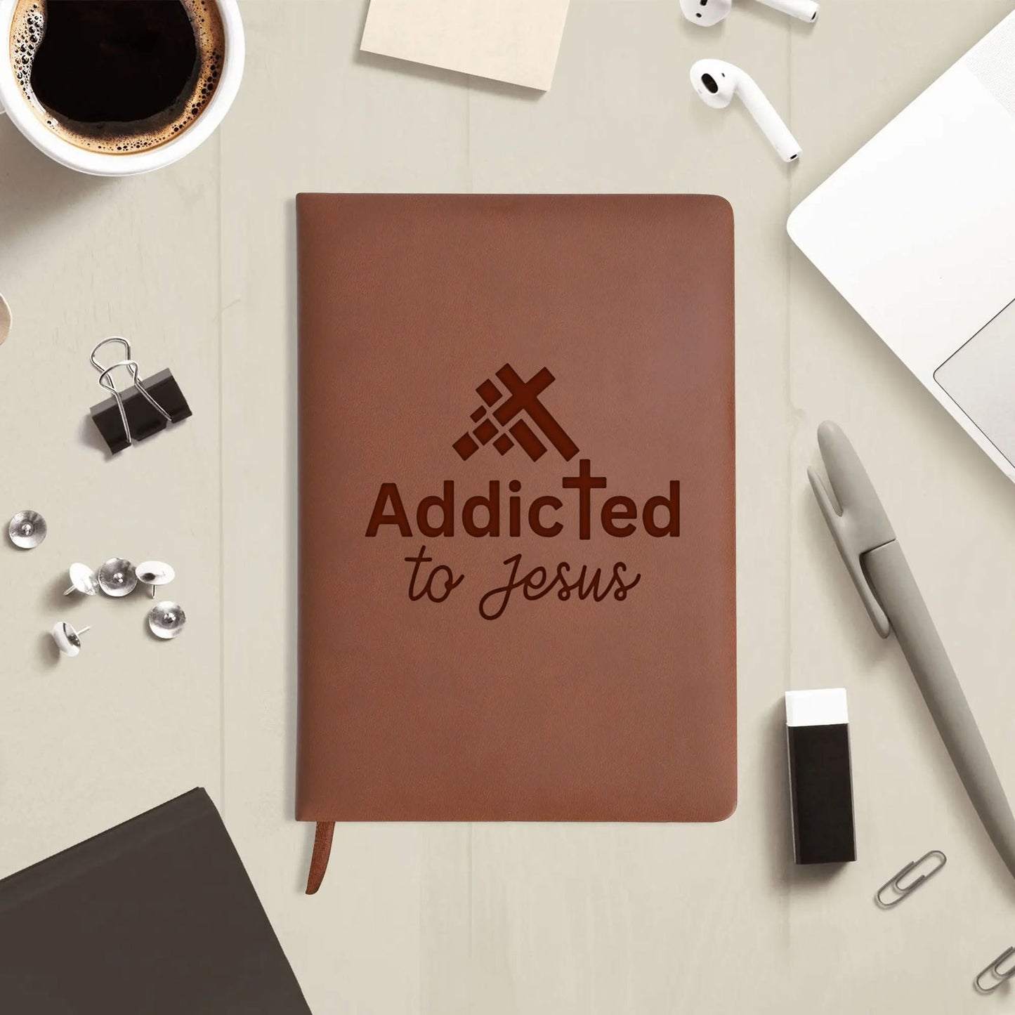 Addicted To Jesus Engraved Brown Christian Journal Diary Gift for Friends Family - ClaimedbyGodDesigns