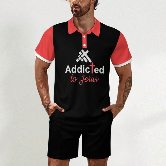 Addicted To Jesus Men's Christian Casual Outfit Polo Set - ClaimedbyGodDesigns