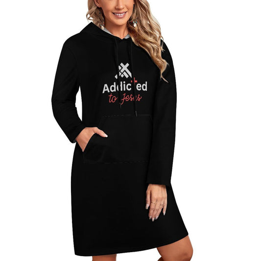 Addicted To Jesus Women's Christian Long Sleeve Hoodie Dress - ClaimedbyGodDesigns