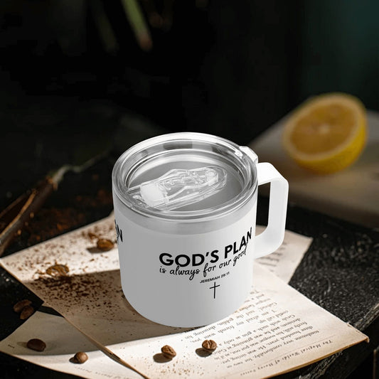 Always For Our Good Christian 14oz Stainless Steel Coffee Mug Coffee Cup with Lid and Handle - ClaimedbyGodDesigns