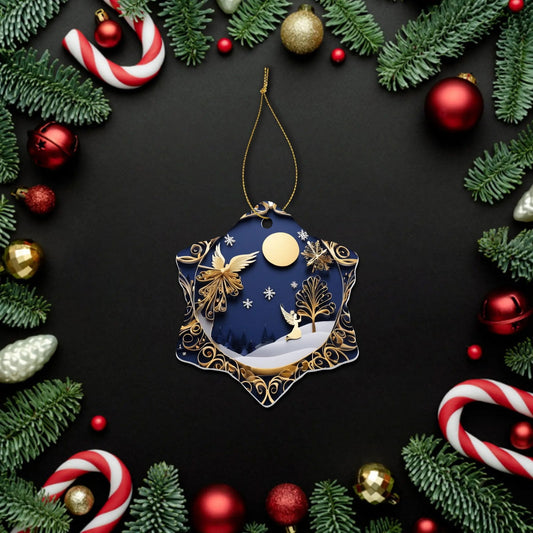 Angel and Tree Christian Snowflake Ceramic Ornaments (1pc, 3pcs, 5pcs, 10pcs) - ClaimedbyGodDesigns