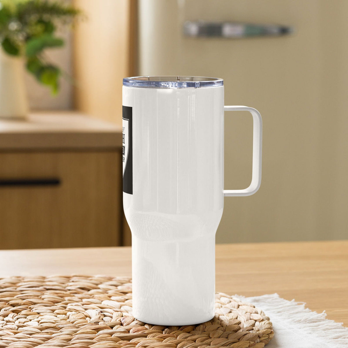 Armed By Faith Shielded By Prayer Christian Travel mug with a handle - ClaimedbyGodDesigns