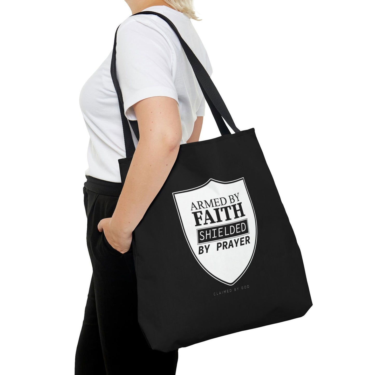Armed By Faith Shielded By Prayer Tote Bag - ClaimedbyGodDesigns