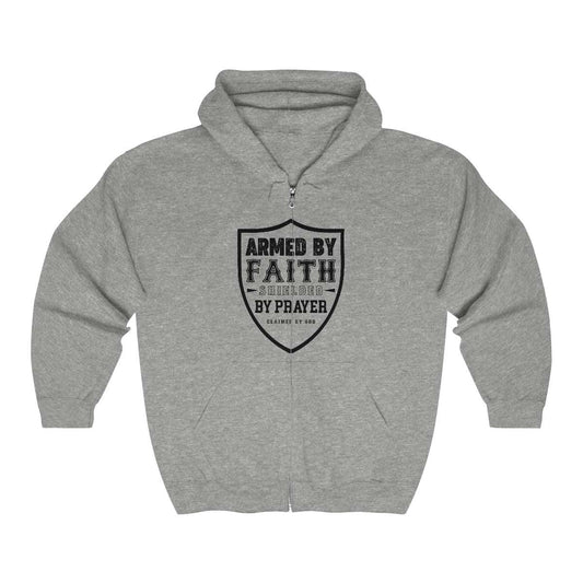 Armed By Faith Shielded By Prayer Unisex Heavy Blend Full Zip Hooded Sweatshirt - ClaimedbyGodDesigns