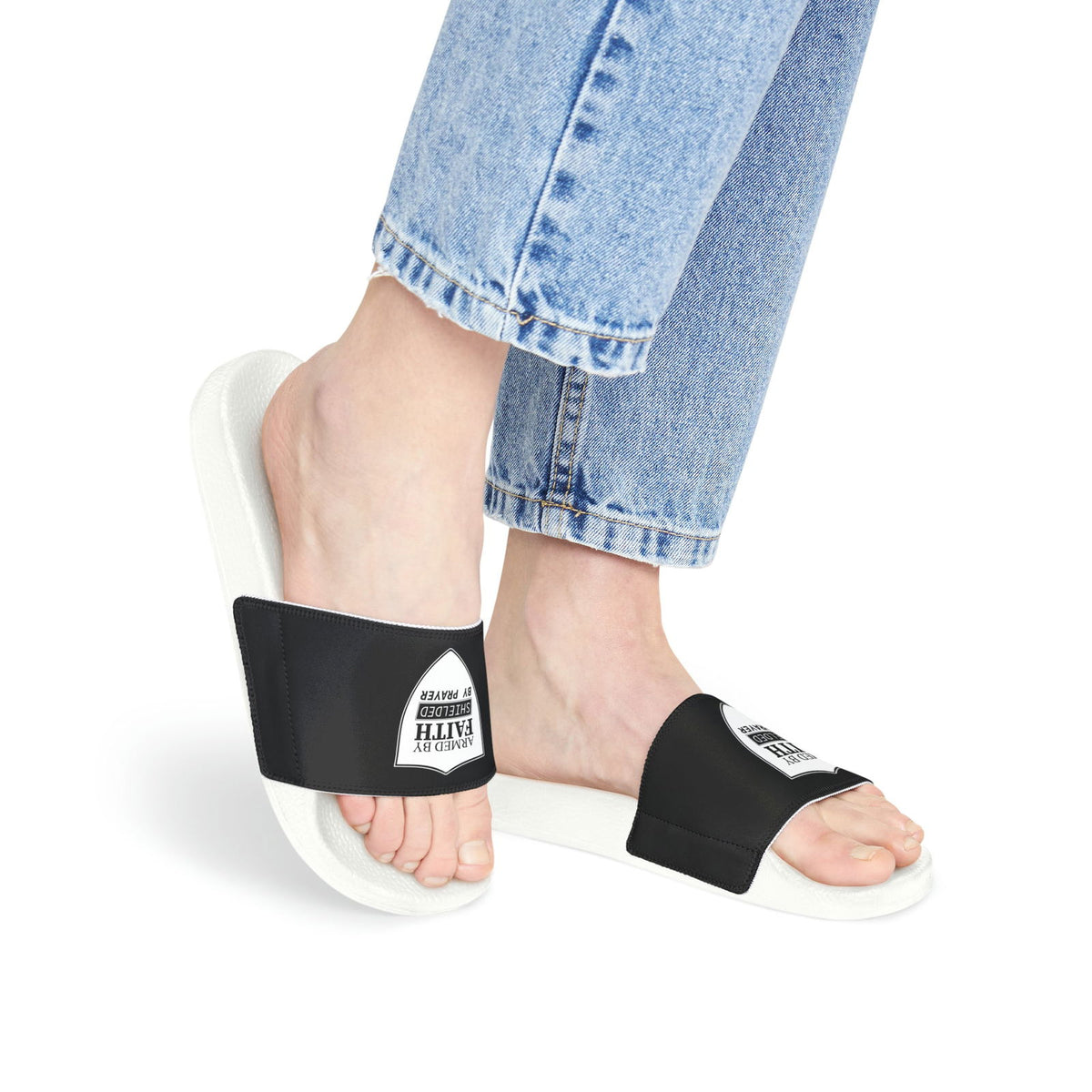 Armed By Faith Shielded By Prayer Women's PU Christian Slide Sandals - ClaimedbyGodDesigns