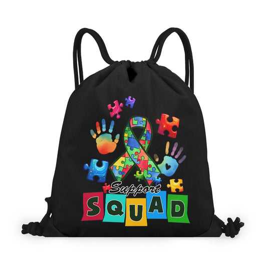 Autism Support Squad Drawstring Bag (Single-Sided Print) – Show Your Support and Celebrate Neurodiversity - ClaimedbyGodDesigns