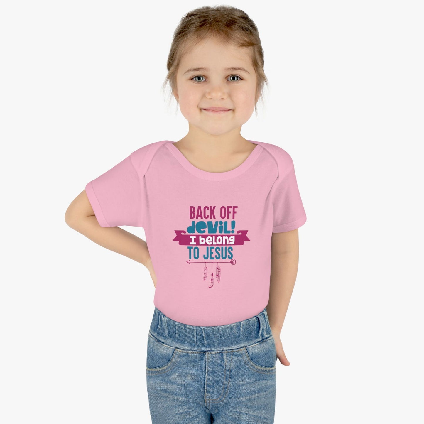 Back Off Devil I Belong To Jesus Christian Baby Onesie - ClaimedbyGodDesigns
